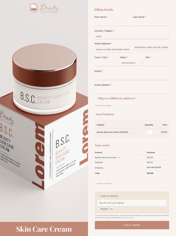 Beauty Skincare Checkout