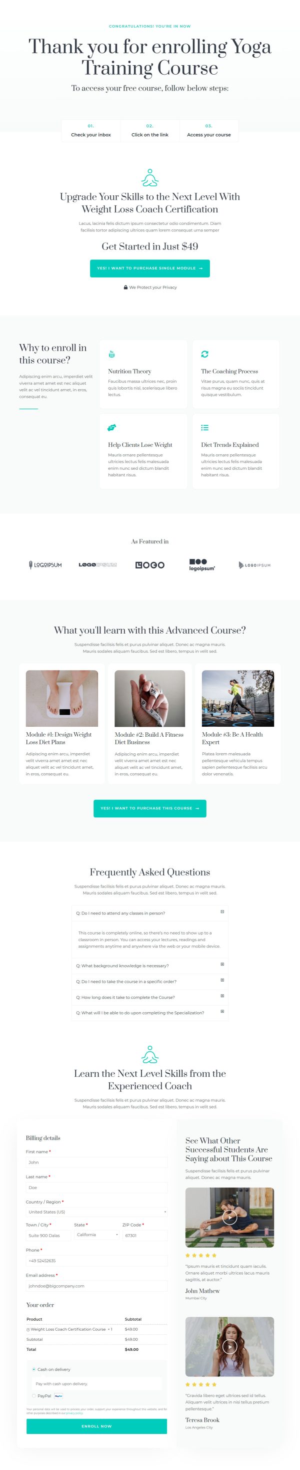 Online Yoga Course Checkout