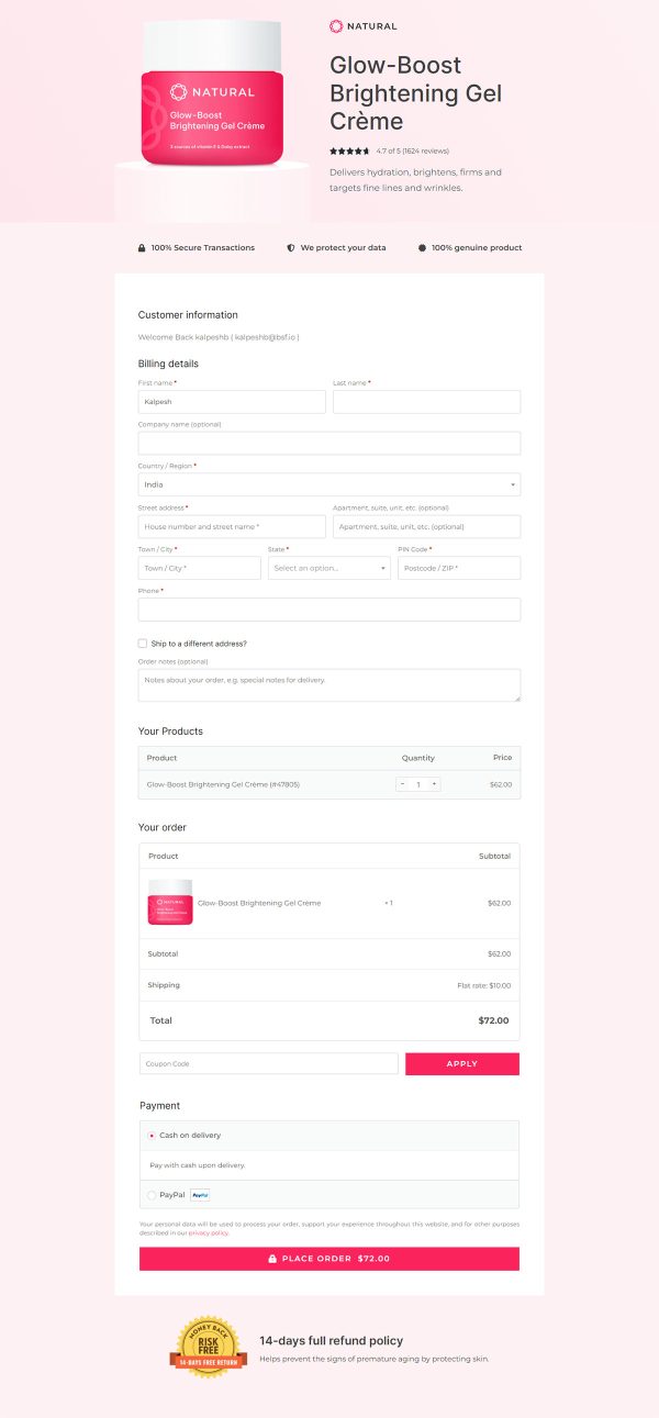 Brightening Gel Checkout