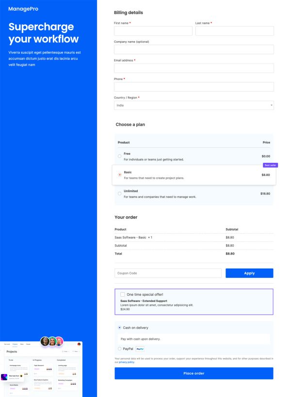 SaaS Software Checkout