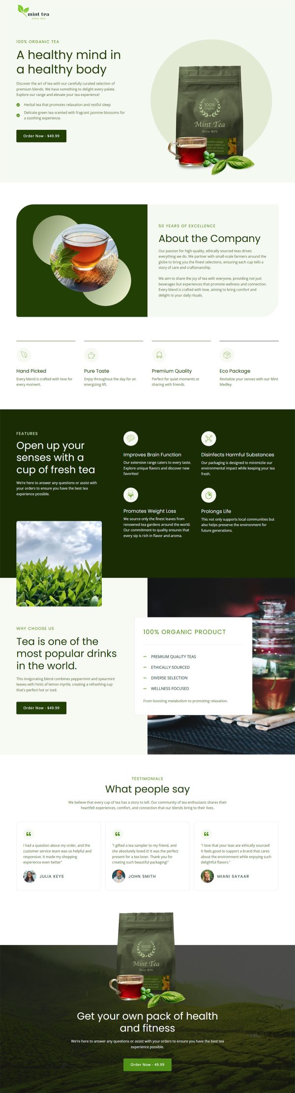 Mint Tea Sales Landing