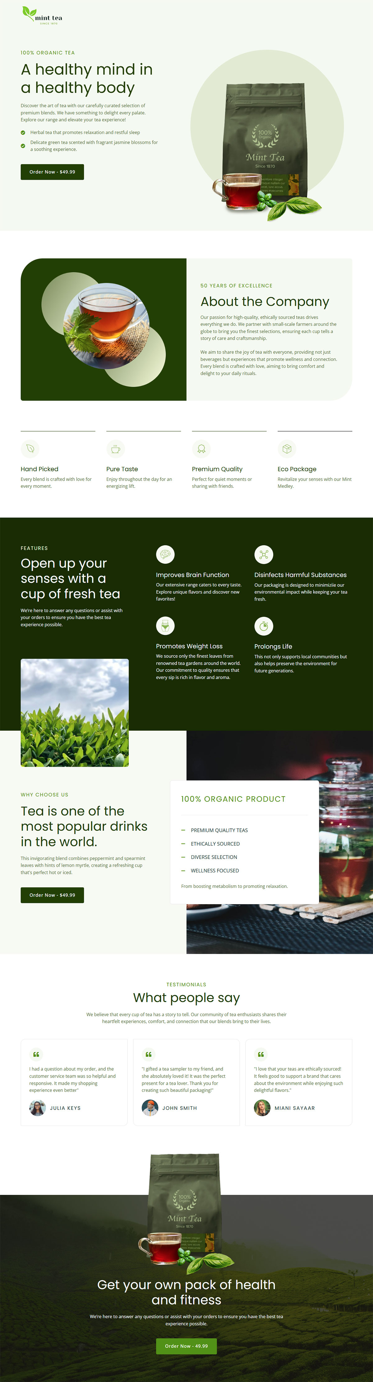 Mint Tea Sales Landing