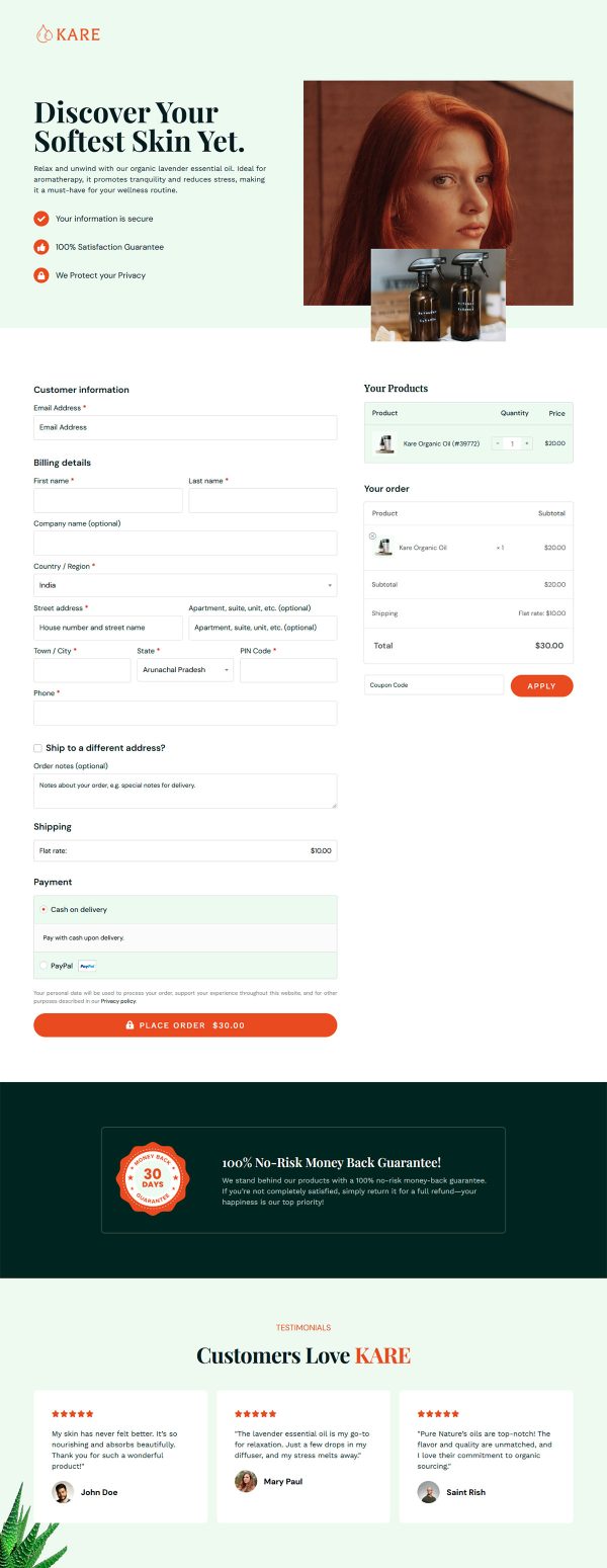 Organic Oil Checkout