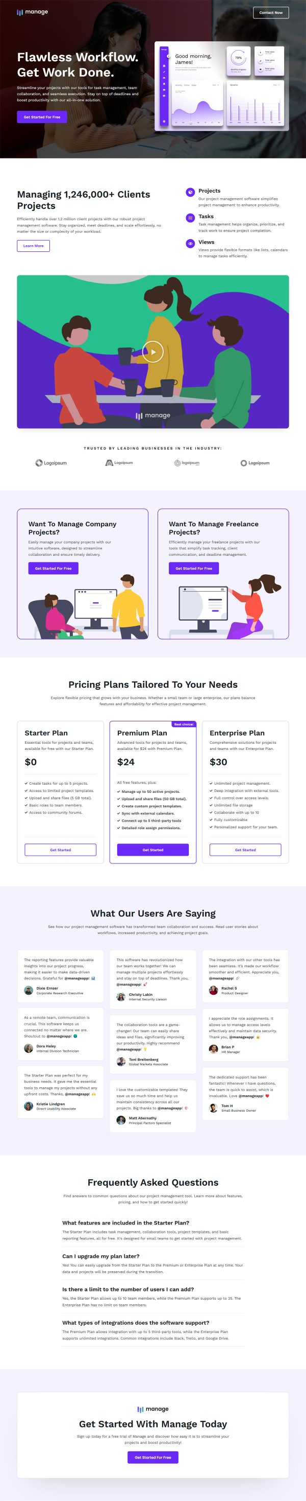 Project Manager Software Sales Landing
