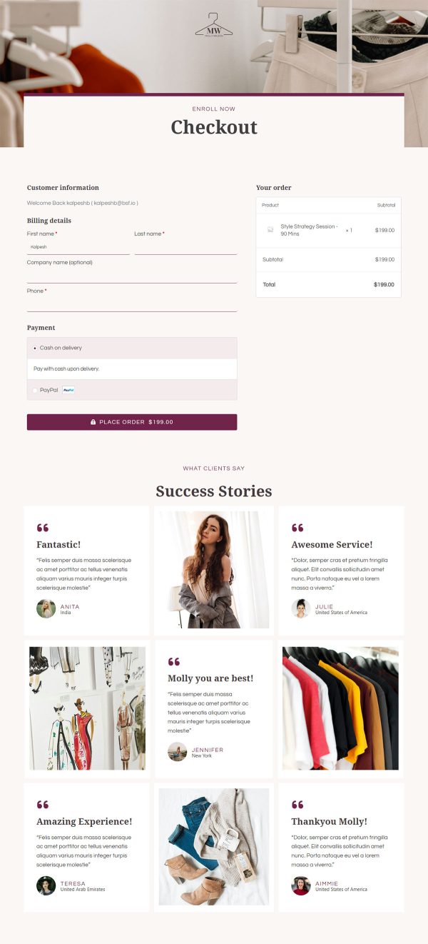 Image Consultant Checkout